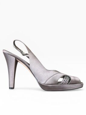 Nina Platform Slingback Open Toe Heels Rhinestone Detail Silver Women’s Size 9